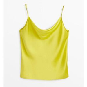 Massimo Dutti 100% Silk Draped Cami Top In Yellow S